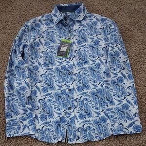 Society Of Threads Blue Paisley Dress Shirt